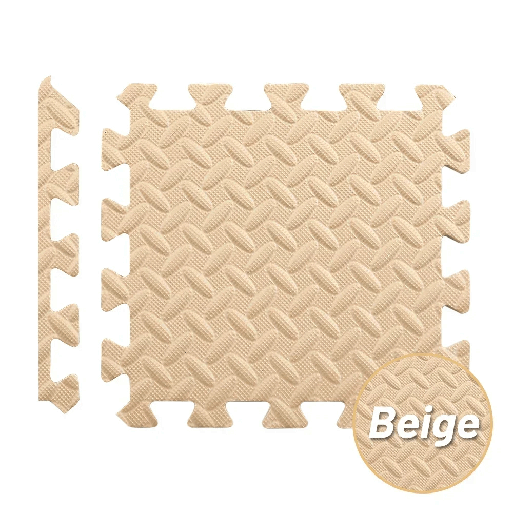Beige Waterproof Interlocking Mats for Home Gym and Play - SF3475, featuring durable non-slip EVA foam tiles for safe exercise flooring.